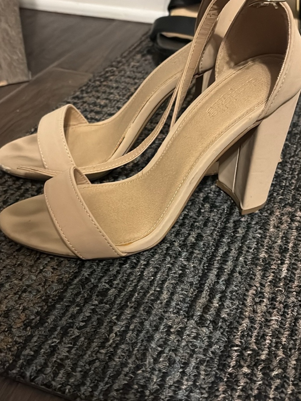 Block Heel Ankle-Strap Sandals in Nude